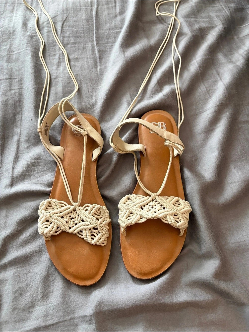 Gianni Bini Braided Tie-Strap Sandals in Beige Size 11